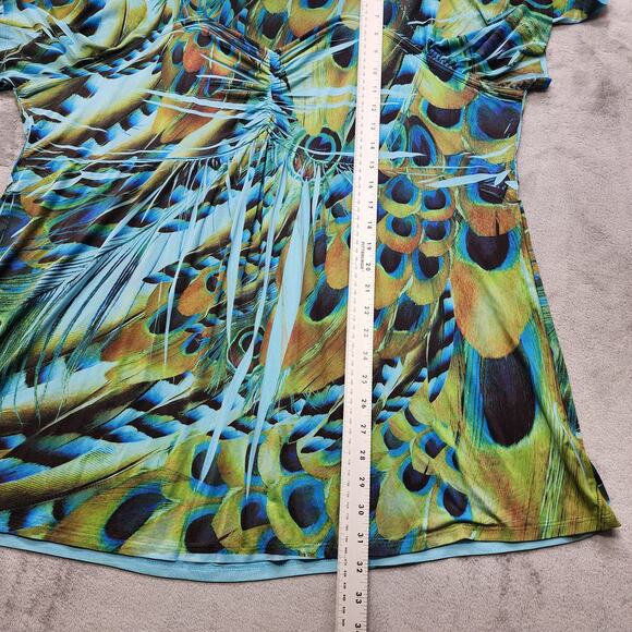 Vintage Style&Co Top Womens 3X Blue Black Peacock Print Pullover Ruched Front - Picture 8 of 9